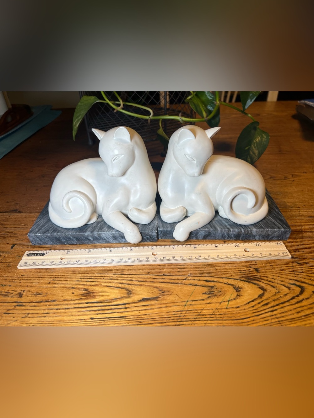Pair of White Siamese Cat on Marble Bookends - by Crowning Gift Special Gifts